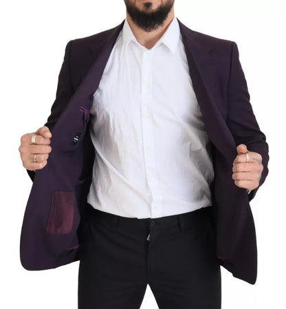 Blazer de lana con botonadura sencilla y logotipo morado de Dolce &amp; Gabbana