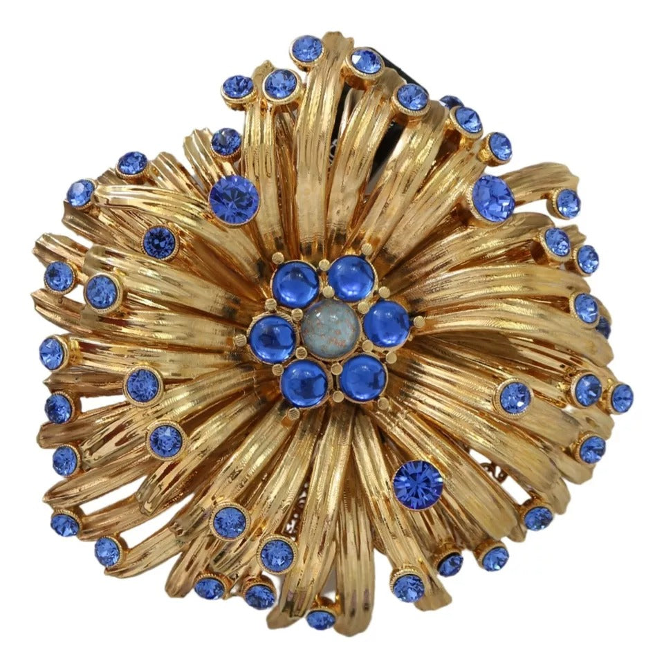 Dolce & Gabbana Gold Brass Blue Crystals Embellished Jewelry Brooch