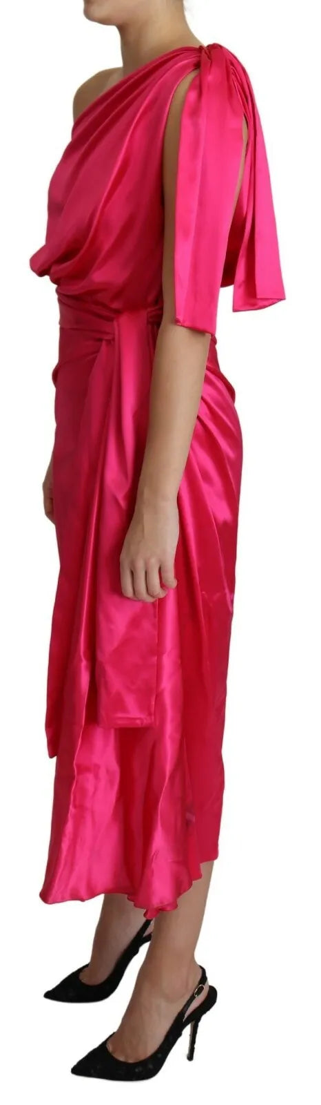 Vestido midi ajustado con un solo hombro y corte fucsia de Dolce &amp; Gabbana