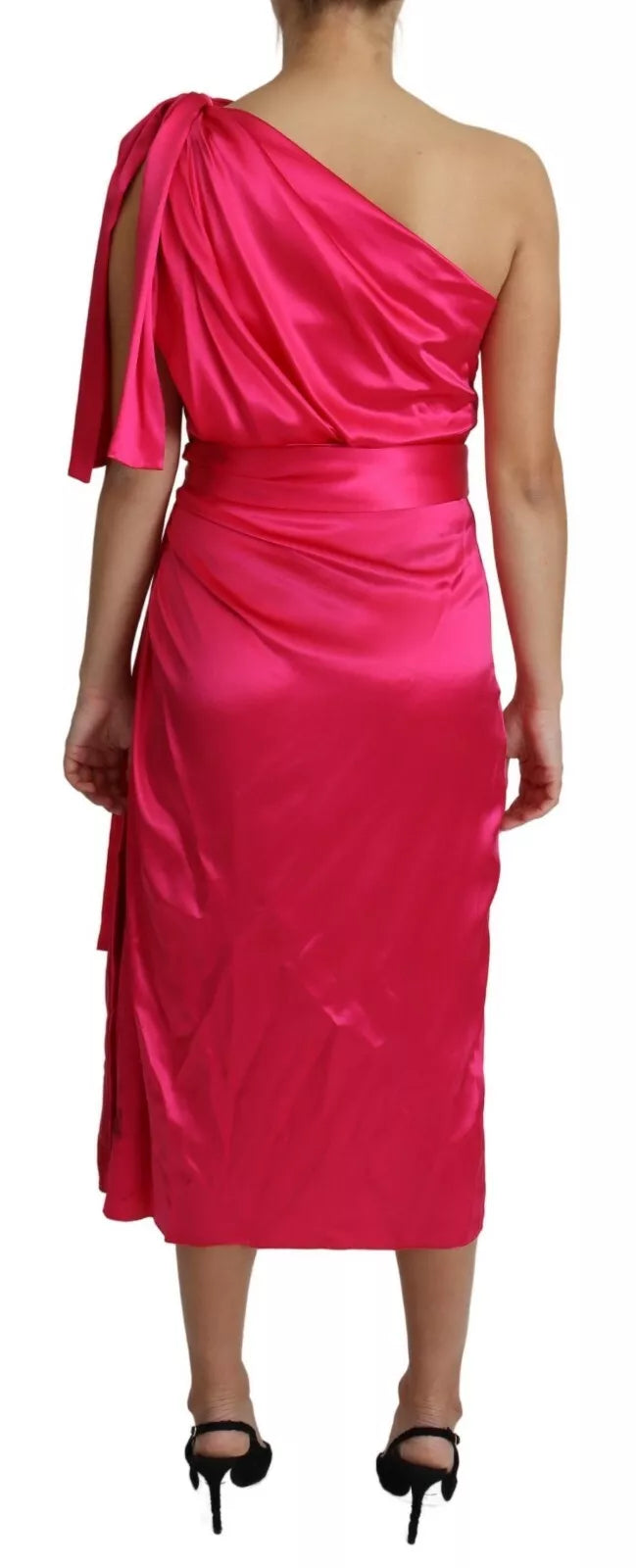 Vestido midi ajustado con un solo hombro y corte fucsia de Dolce &amp; Gabbana