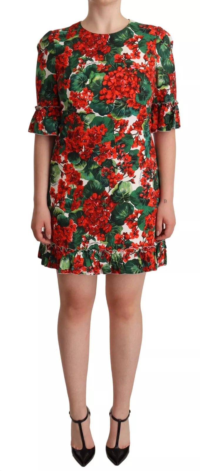 Vestido midi de popelina con estampado Portofino en rojo y verde de Dolce &amp; Gabbana