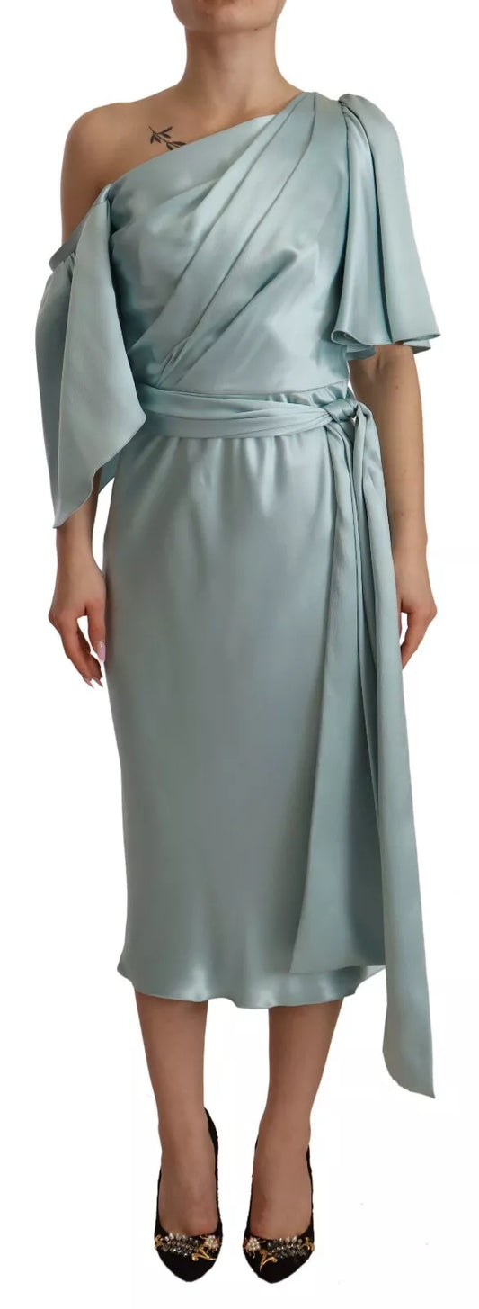 Vestido midi de un solo hombro con corte entallado en seda verde menta de Dolce & Gabbana