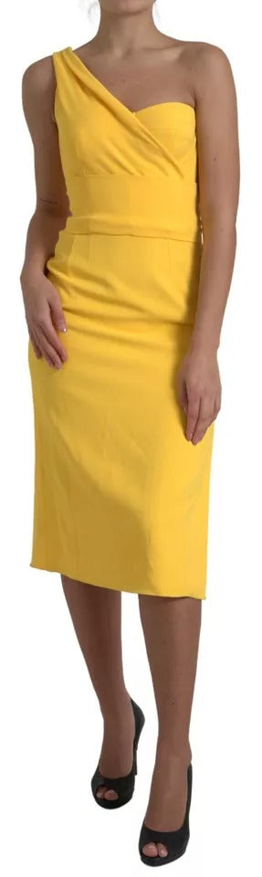 Vestido midi con abertura lateral y un hombro en amarillo de Dolce &amp; Gabbana