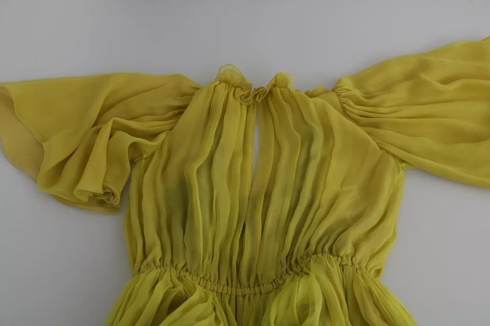 Vestido camisero de seda en forma de A de color amarillo de Dolce &amp; Gabbana