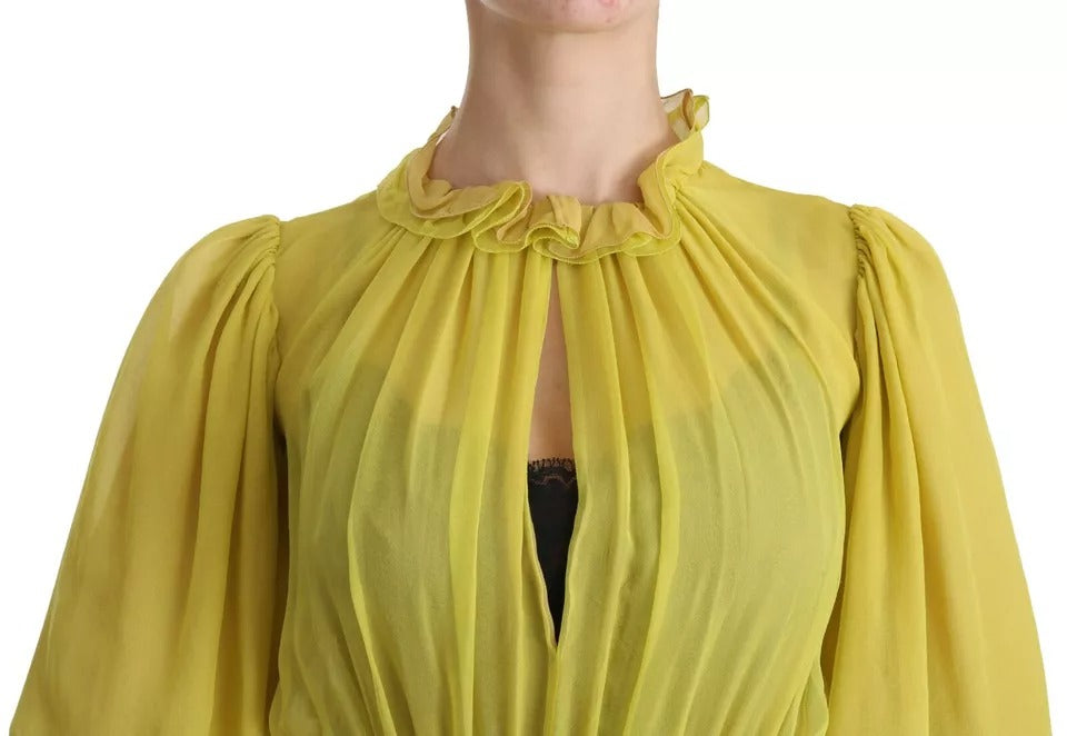 Vestido camisero de seda en forma de A de color amarillo de Dolce &amp; Gabbana