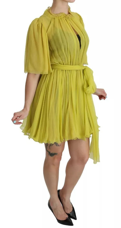 Vestido camisero de seda en forma de A de color amarillo de Dolce &amp; Gabbana