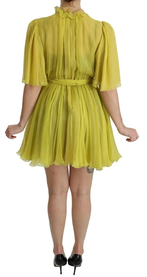 Vestido camisero de seda en forma de A de color amarillo de Dolce &amp; Gabbana