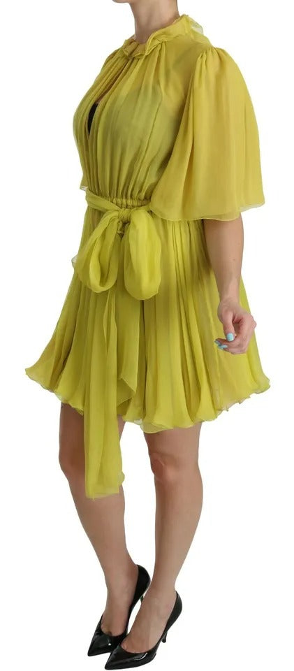 Vestido camisero de seda en forma de A de color amarillo de Dolce &amp; Gabbana