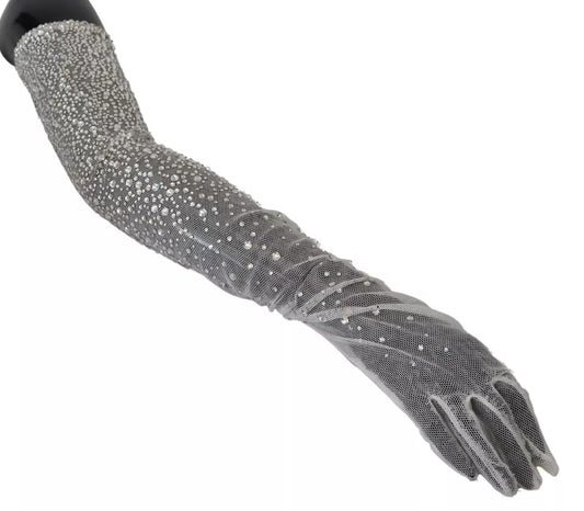 Guantes de tul de algodón con cristales blancos y largo hasta el codo de Dolce & Gabbana