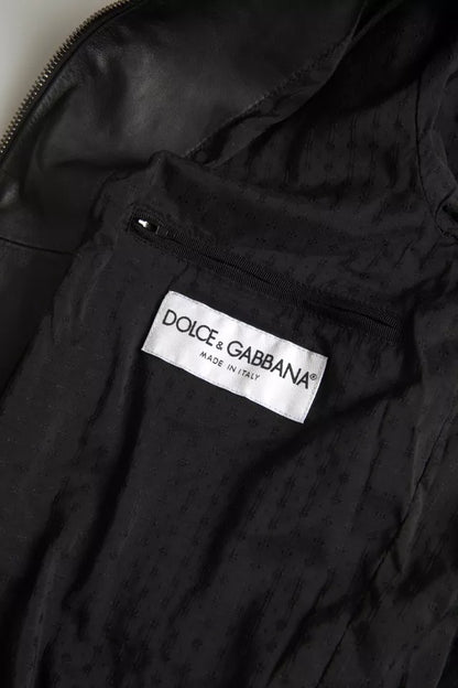 Cazadora estilo motero de piel estilo bomber negra con cremallera completa de Dolce &amp; Gabbana