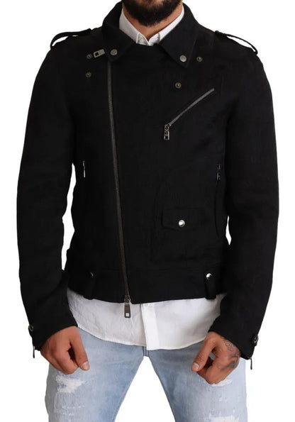 Chaqueta biker con cremallera completa y brocado negro de Dolce &amp; Gabbana