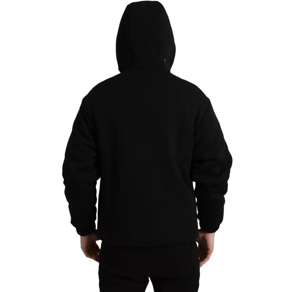 Dolce & Gabbana Black Cotton Hooded Logo Bomber Jacket