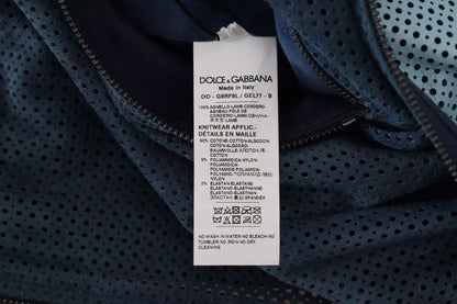 Chaqueta de piel perforada con cremallera completa en azul de Dolce &amp; Gabbana