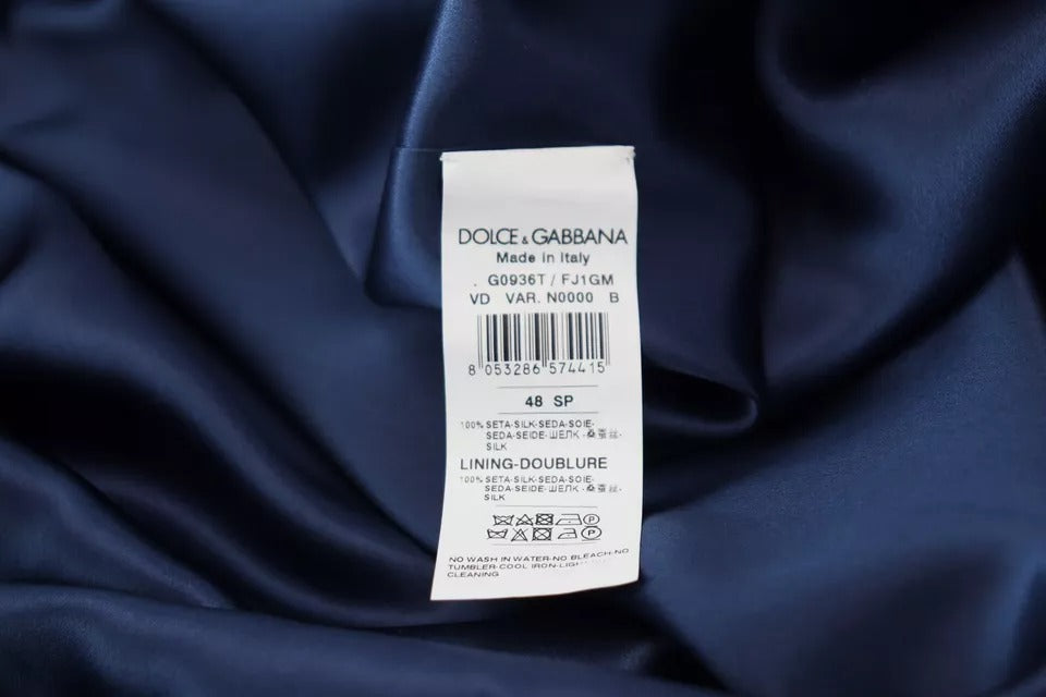 Chaqueta tipo bata con cinturón de seda satinada azul de Dolce &amp; Gabbana