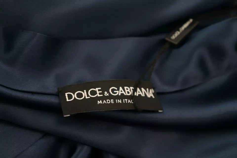 Chaqueta tipo bata con cinturón de seda satinada azul de Dolce &amp; Gabbana