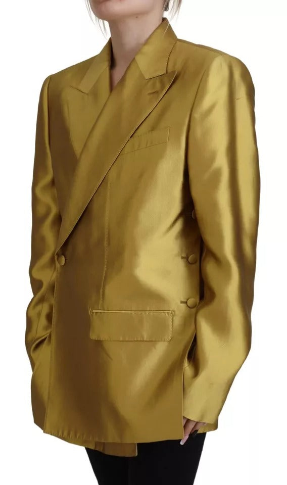 Dolce & Gabbana Gold Satin Long Sleeves Blazer Coat Jacket