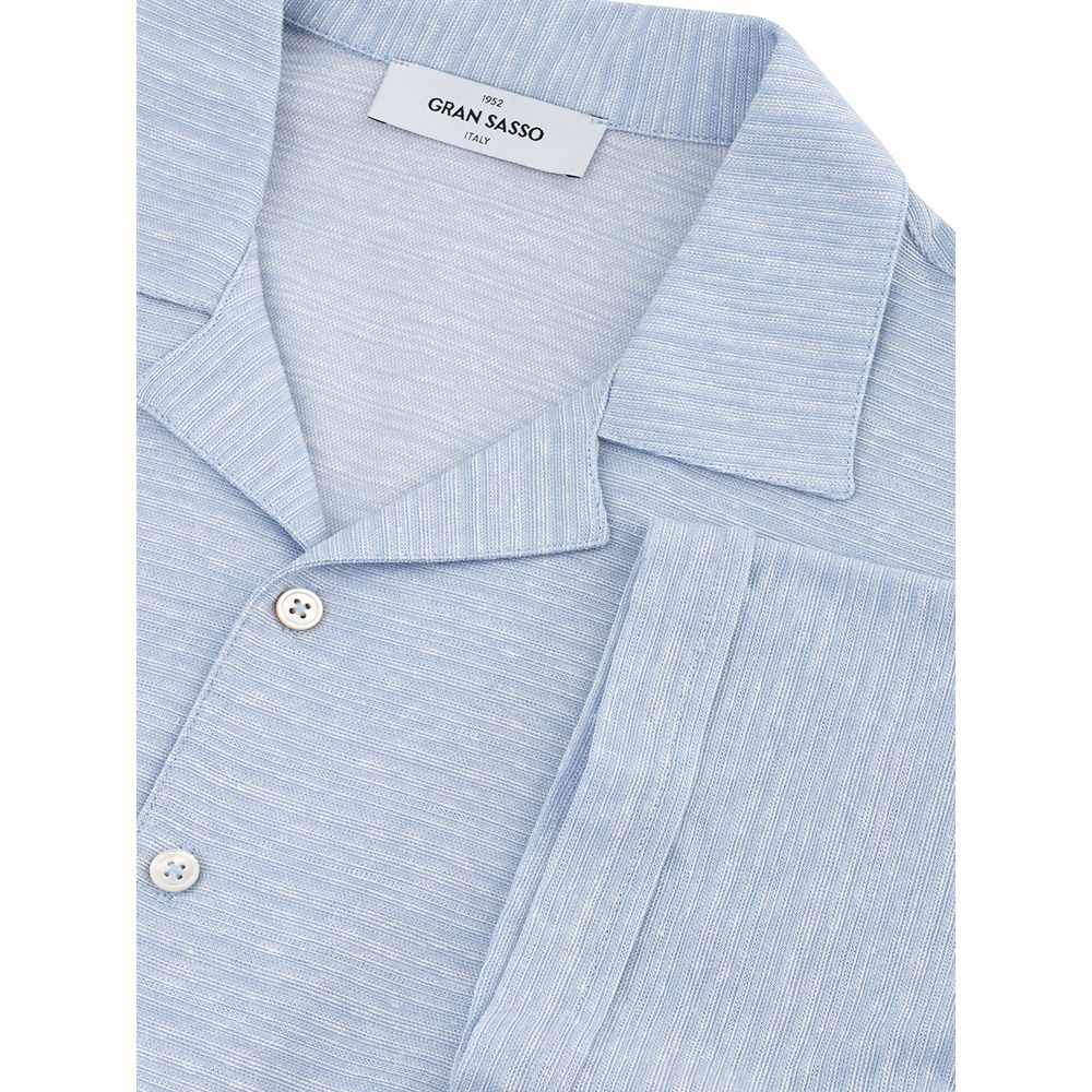 Camisa elegante de lino y algodón azul claro para hombre Gran Sasso