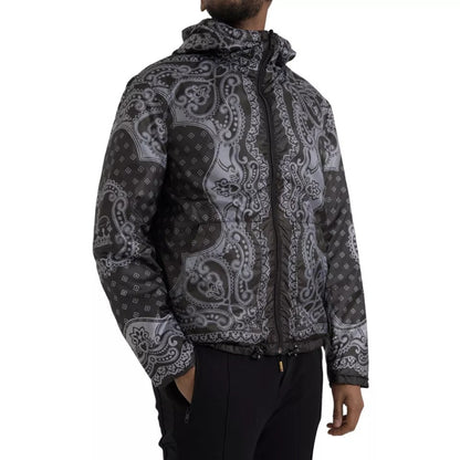 Dolce & Gabbana Gray Bandana Hooded Full Zip Bomber Jacket