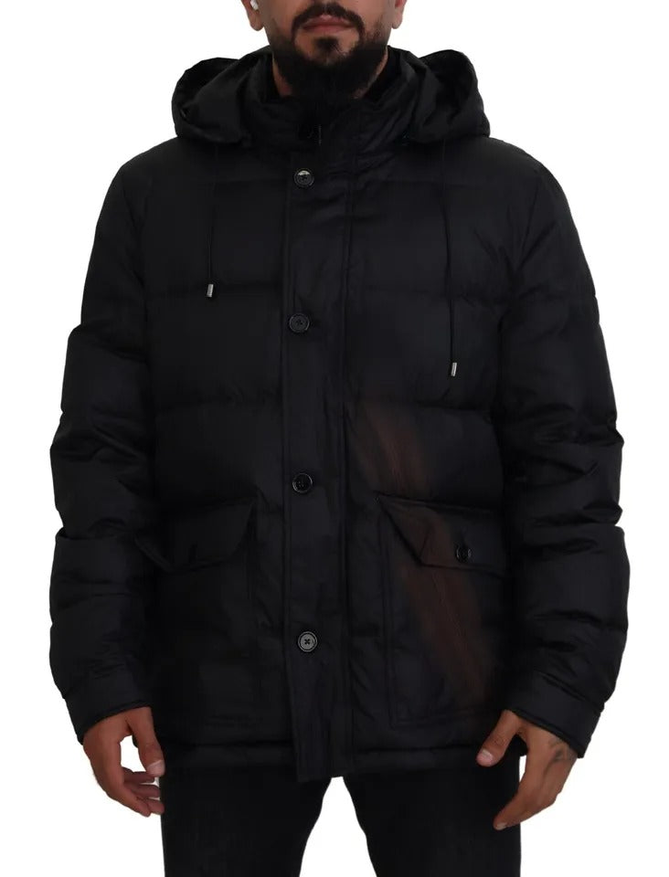 Parka con capucha de poliéster negra de Dolce &amp; Gabbana para invierno