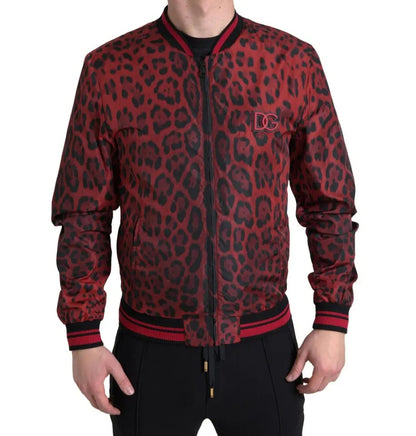 Chaqueta bomber corta con estampado de leopardo rojo de Dolce &amp; Gabbana