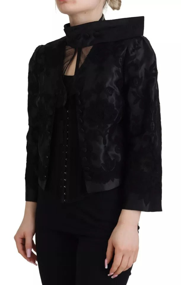 Chaqueta de organza y seda con corsé transparente y encaje negro de Dolce &amp; Gabbana