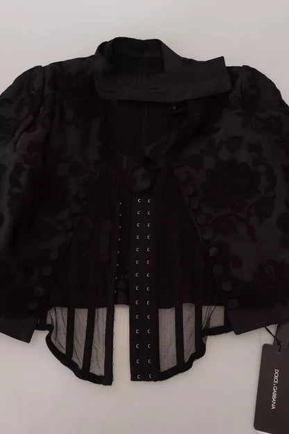 Chaqueta de organza y seda con corsé transparente y encaje negro de Dolce &amp; Gabbana