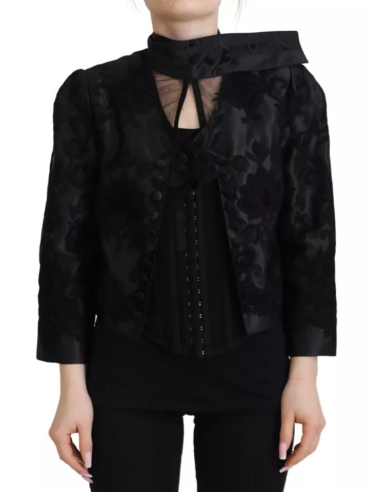 Chaqueta de organza y seda con corsé transparente y encaje negro de Dolce &amp; Gabbana