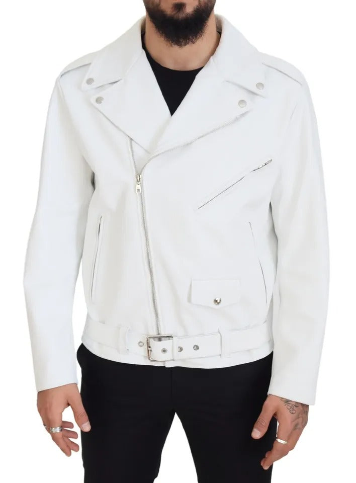 Chaqueta biker de cuero blanca con cremallera de Dolce &amp; Gabbana