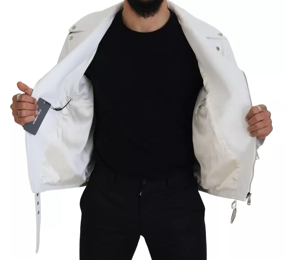 Chaqueta biker de cuero blanca con cremallera de Dolce &amp; Gabbana