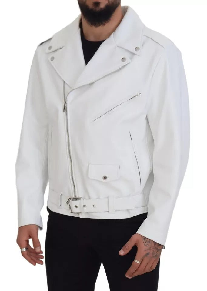 Chaqueta biker de cuero blanca con cremallera de Dolce &amp; Gabbana