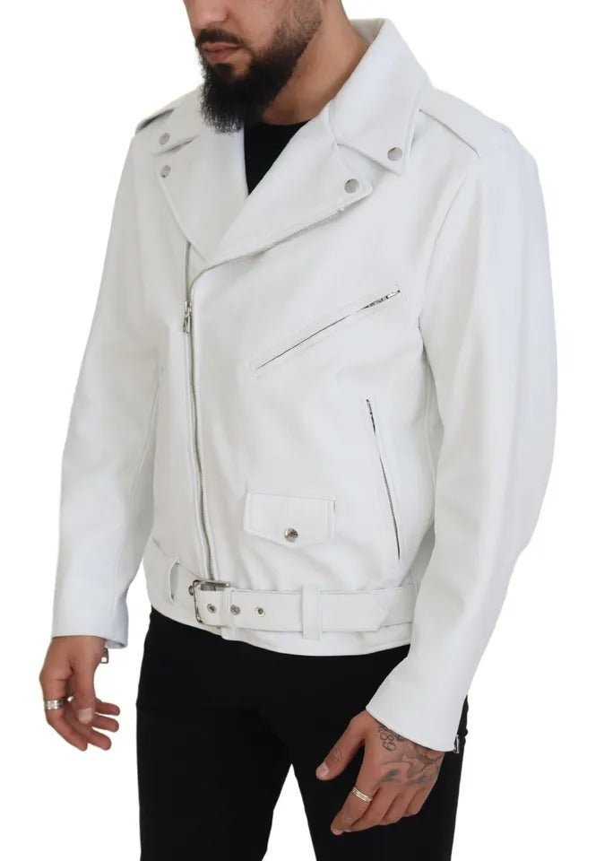 Chaqueta biker de cuero blanca con cremallera de Dolce &amp; Gabbana