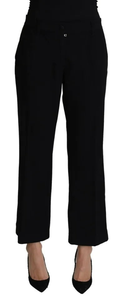 Pantalones capri capri negros elásticos de lana de Dolce &amp; Gabbana