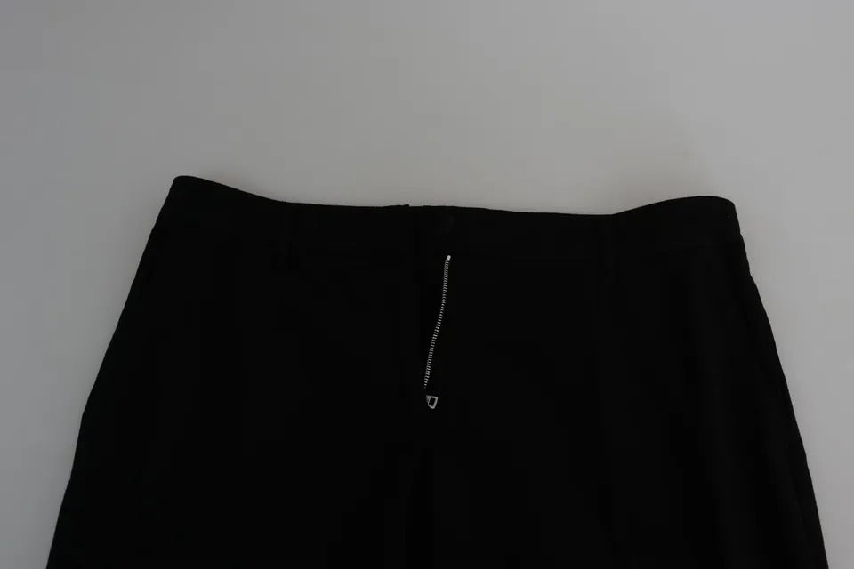 Pantalones capri capri negros elásticos de lana de Dolce &amp; Gabbana