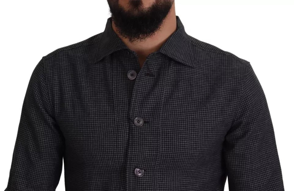 Camisa informal de manga larga con cuello y cuadros en gris y negro de Dolce &amp; Gabbana