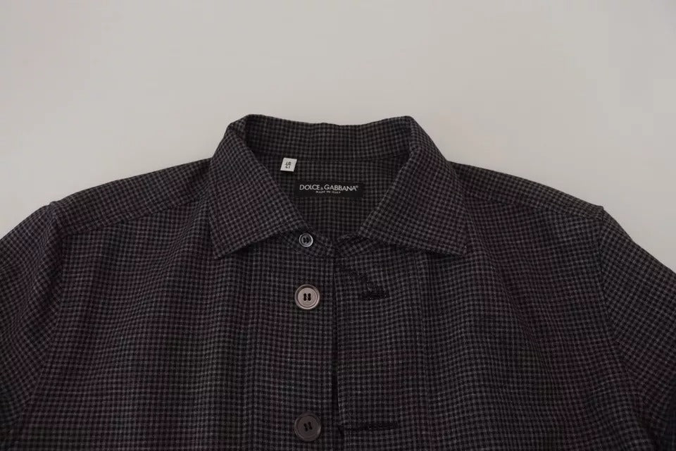 Camisa informal de manga larga con cuello y cuadros en gris y negro de Dolce &amp; Gabbana