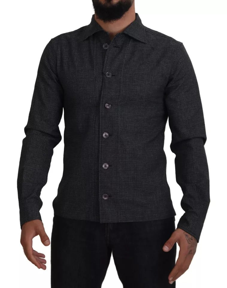 Camisa informal de manga larga con cuello y cuadros en gris y negro de Dolce &amp; Gabbana