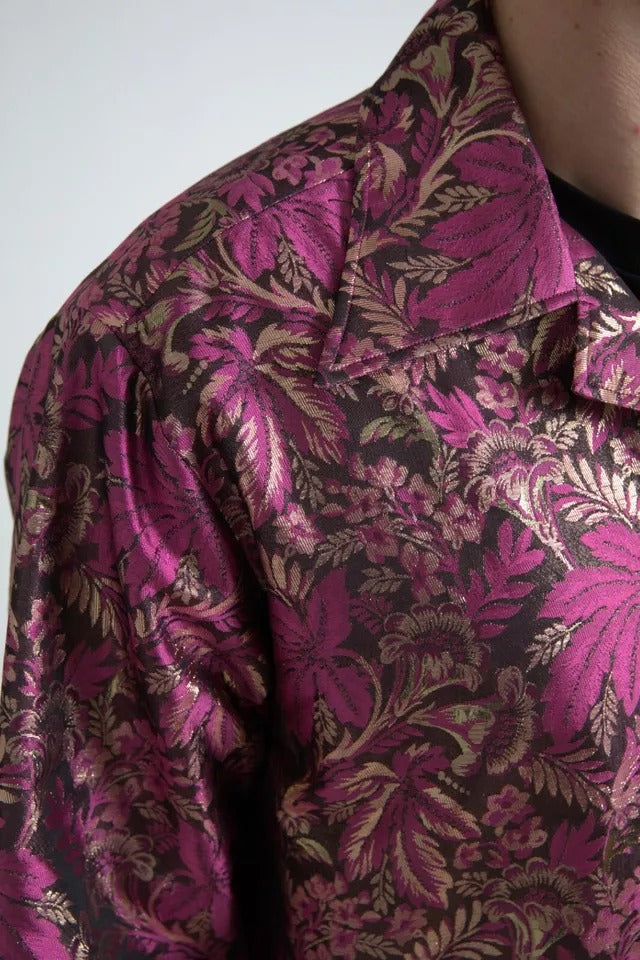 Camisa con botones en jacquard con estampado floral rosa fucsia de Dolce &amp; Gabbana