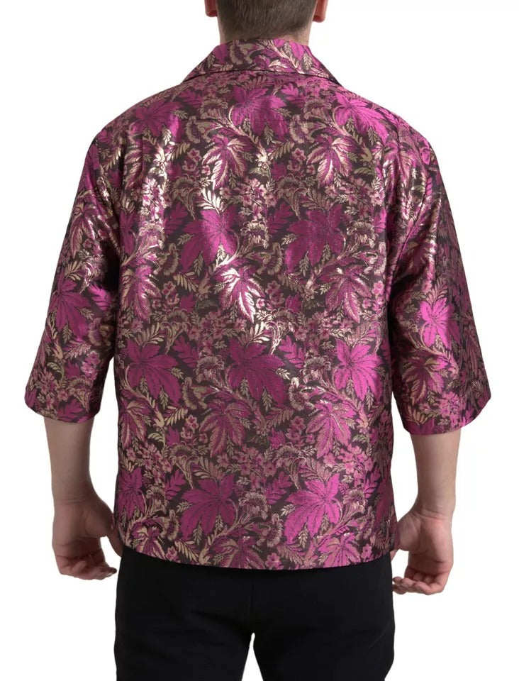 Camisa con botones en jacquard con estampado floral rosa fucsia de Dolce &amp; Gabbana