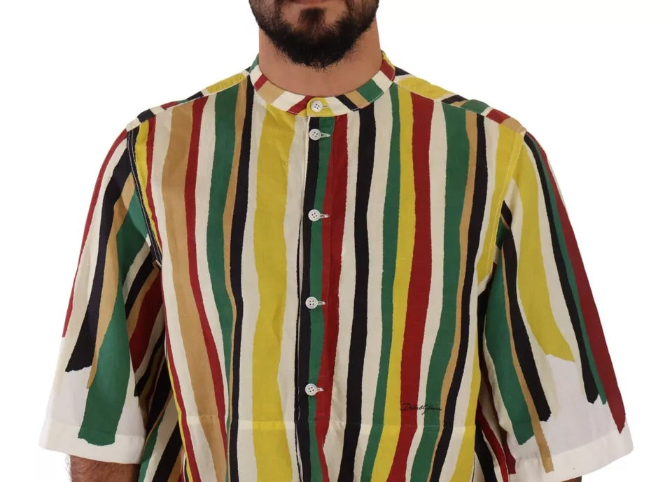 Camisa de lino y algodón a rayas multicolor de Dolce &amp; Gabbana