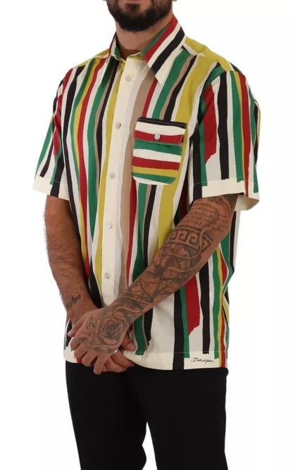 Camisa de algodón de manga corta con rayas multicolor de Dolce &amp; Gabbana