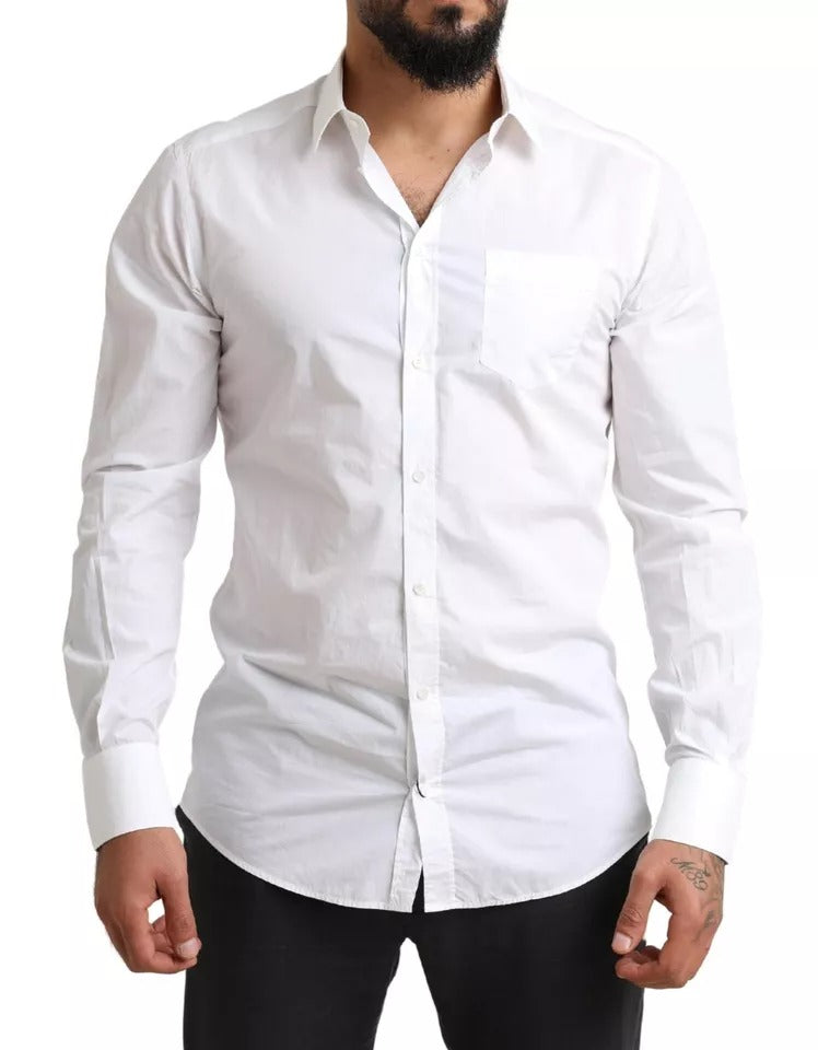 Camisa de vestir formal de algodón con diseño de esmoquin en color blanco dorado de Dolce &amp; Gabbana