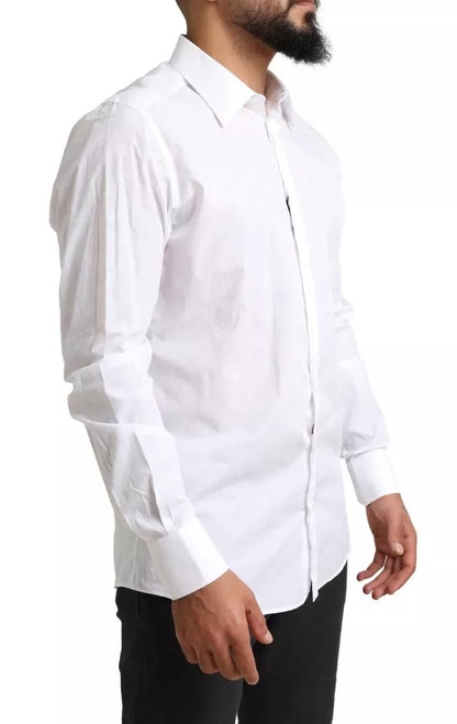 Camisa de vestir formal de algodón con diseño de esmoquin en color blanco dorado de Dolce &amp; Gabbana