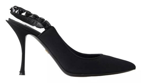 Zapatos de tacón con tira trasera y adornos de charmeuse en color negro de Dolce & Gabbana