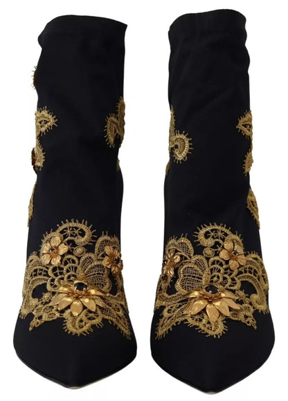 Botas sin cordones con bordado dorado en negro de Dolce &amp; Gabbana