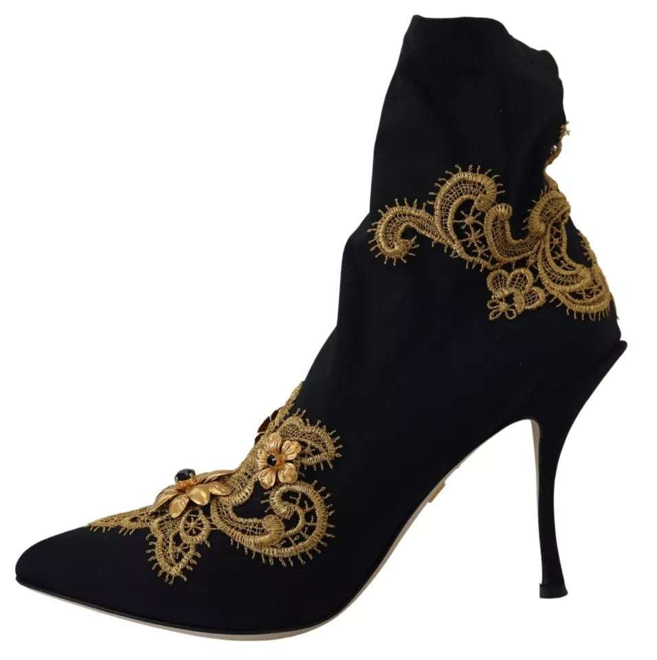 Botas sin cordones con bordado dorado en negro de Dolce &amp; Gabbana