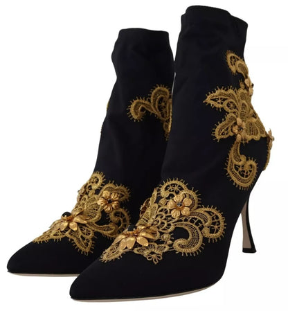 Botas sin cordones con bordado dorado en negro de Dolce &amp; Gabbana