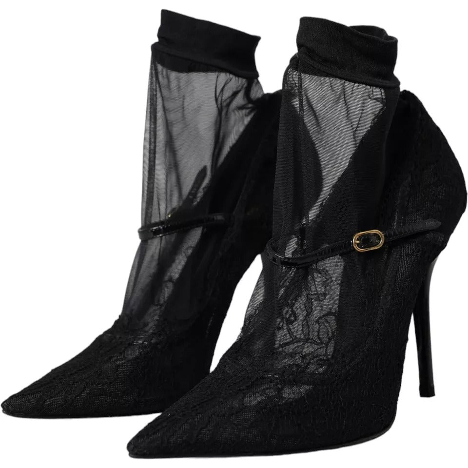 Botas de tacón de tul elástico negro de Dolce &amp; Gabbana