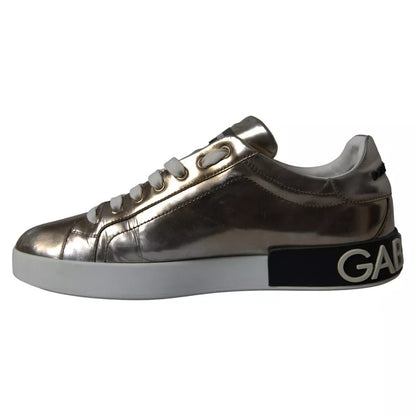 Zapatillas de deporte con logo de piel color bronce de Dolce &amp; Gabbana, zapatos Portofino