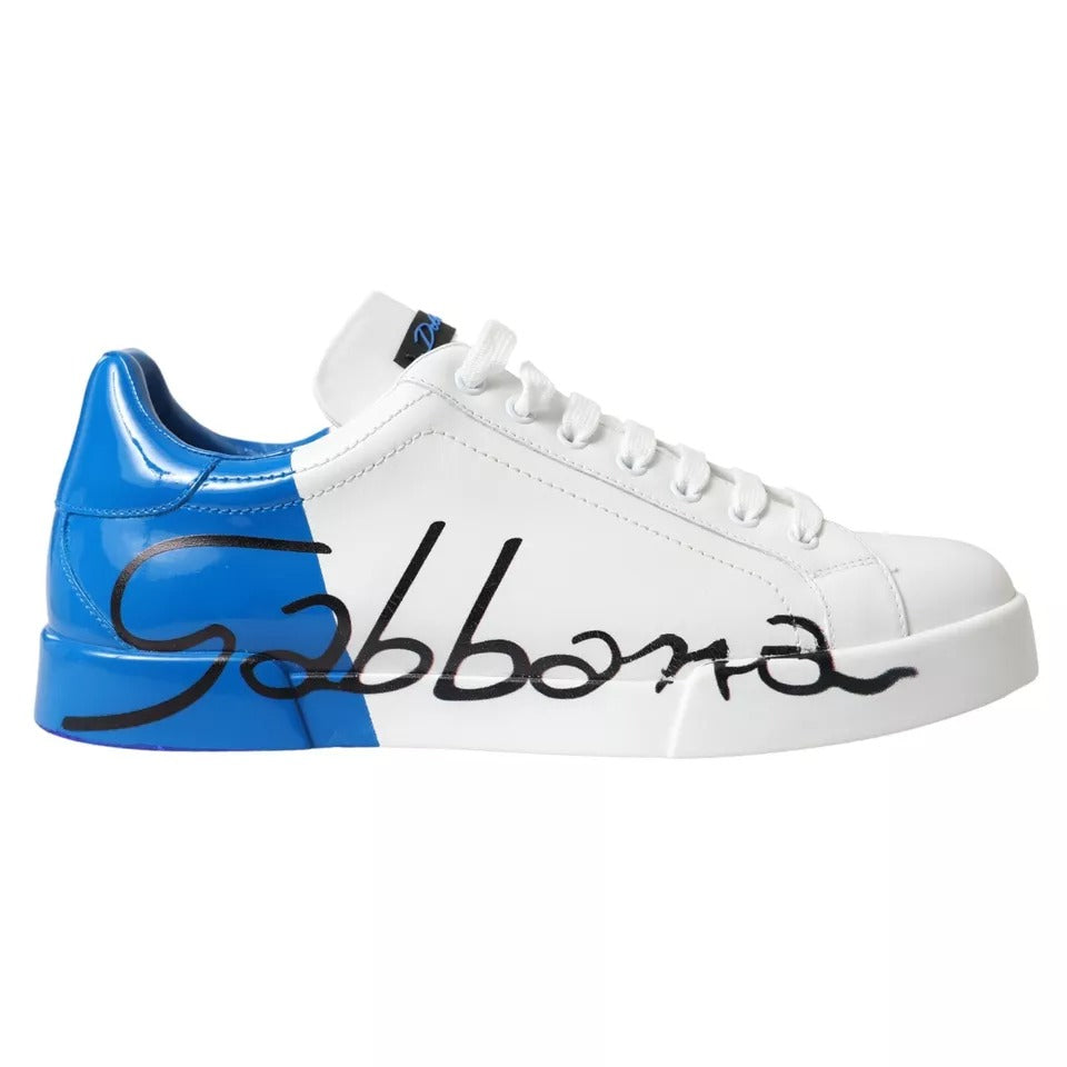 Zapatillas bajas con logo de cuero azul y blanco de Dolce &amp; Gabbana