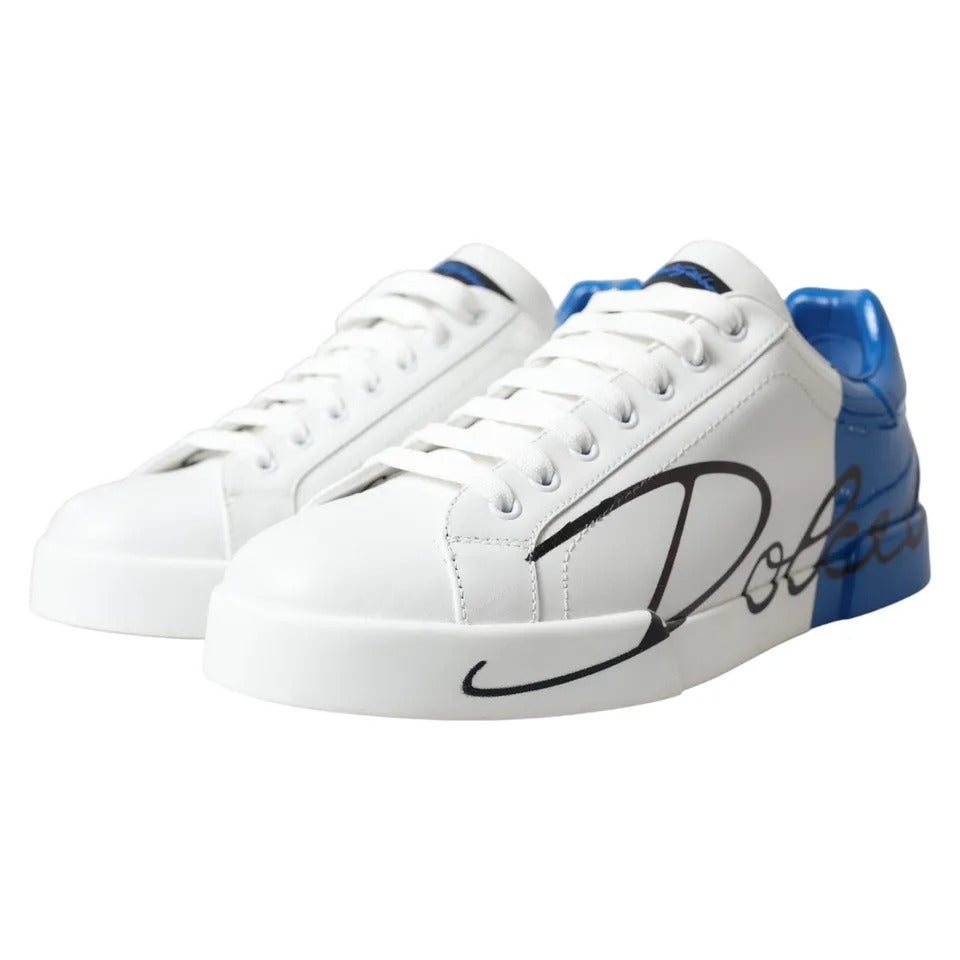 Zapatillas bajas con logo de cuero azul y blanco de Dolce &amp; Gabbana